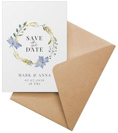 Ausgewählt verpackt Personalisierte Save the Date Karten Hochzeit ab 10 Stück – selbst gestalten mit Text – inkl. Umschläge, A6 – Datum Trauung, Geburtstag, Taufe – (Motiv 2 - Hochformat)