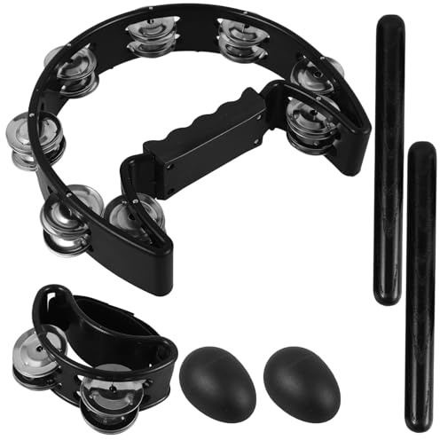 YARNOW Ensemble d'Instruments de Percussion Complet Clochette à Main Tambourin à Pied Œufs Secoués à la Main et Baguettes Rythmiques – Accessoires Musicaux pour Débutants École et