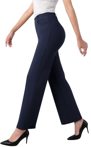 Glacspyg Mujeres Pantalones de Ocio Rectos de cuella Alta Pantalones de Trabajo de Negocios elásticos Pantalones Largos de Estiramiento Elegantes con Bolsillos