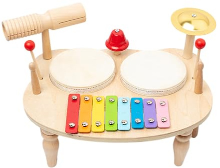 Schlagzeug-Set, Musikinstrument aus Holz für Kinder, Trommel-Set für Kinder, für Geburtstag, Weihnachten, praktischer Tisch für und Mädchen