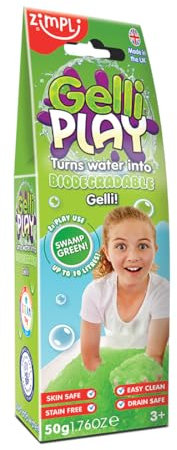 Gelli Play Green from Zimpli Kids, Magically turns water into thick, colourful goo, Messy & Multi-Sensory Play, Birthday Gift for Children, Tuff Tray Toys, Novelty & Gag Toy, Certified Biodegradable