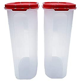 Tupperware mm Kunststoffbehälter in ovaler Form mit Deckel (2,3 l, rot und weiß), 2 Stück