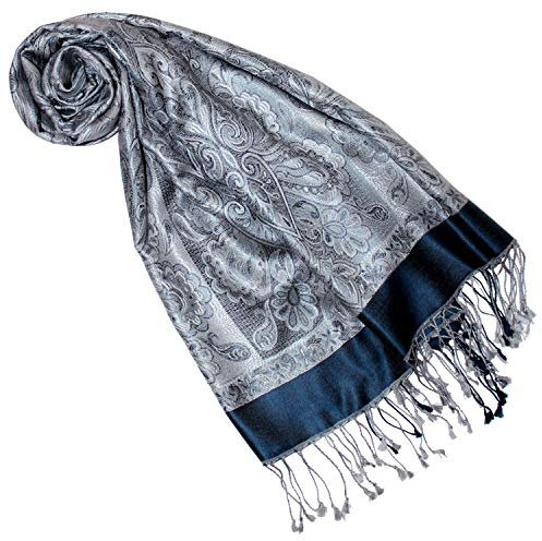 Lorenzo Cana Pashmina Schal Schaltuch jacquard gewebt 100% Seide Paisley Muster Seidenschal Seidentuch Seidenpashmina mehrfarbig 70 x 190 cm