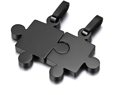 JewelryWe Schmuck 2PCS Paare Halskette Partnerketten Freundschaftsketten Partneranhänger Edelstahl I Love You Herz Puzzle Anhänger Kette mit kostenlos Gravur