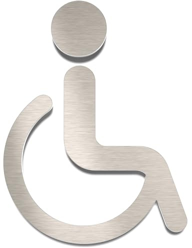 Edelstahl WC-Schild - selbstklebend & pflegeleicht - Design Toiletten-Schild - Rollstuhl-Fahrer Piktogramm SB-06-E