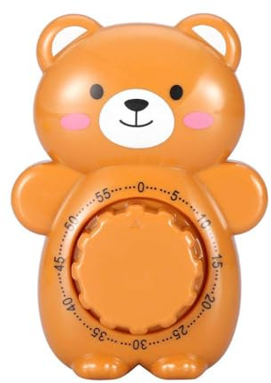Cute Cartoon Bear Timers, Mechanical Kitchen Cooking Timer Wind Up 60 Minutes Manual Countdown Timer Visual Mechanical Timer for Classroom, Home, Study and Cooking, Brown