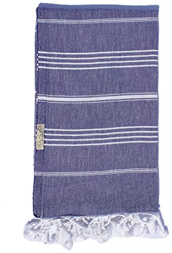 SOLALUCE Lightweight 100% Turkish Cotton Gift Comfortable Super Absorbent Quick Dry Multicolor Towel for Marina Pool Yatch Hammam Bath Spa Sauna Beach Gym Fitness Yoga Camping Kitchen (DarkBlue 1Pcs)