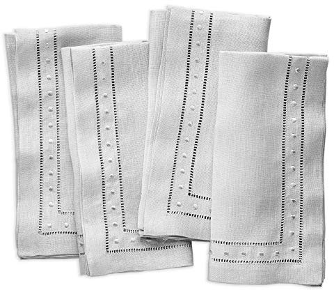 Leinenservietten, 4 Stück, 100% Flachs, Leinen, hellgrau, mit gesticktem Punkt, 45,7 x 45,7 cm, Hohlsaum, Stoffservietten, waschbar für Vatertag