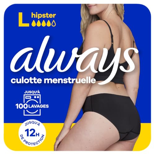 Alltid menstruationsunderkläder tvättbara L 42-44 1 hipster svart medium till högt flöde återanvändbar upp till 100 tvättar stora upp till 12 timmars skyddskomfort överallt