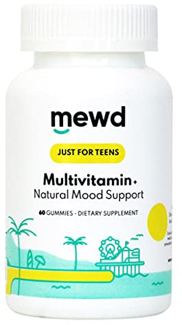 MEWD Teen and Kids Mood Support Multivitamin Gummies - Natural Focus & Calm with L-Theanine, Vitamins A, C, D3, B6, B9 & B12, Plus Zinc & Iron - Vegan Immune Booster, Gluten-Free Brain Health