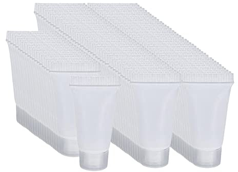 F Fityle 100 flaconi di Tubi Morbidi Vuoti, 5 ml Ricaricabili. Contenitore di plastica Portatile per lozione per Le Mani Shampoo Spremere Bottiglia Crema - Bianco Opaco