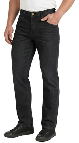 Lee Cooper Men's Jeans Classic Regular Fit with 5 Pockets Design Zip Fly & Belt Loop Heavy Duty Denim Wash Stretch Plain Casual Workwear Durable Utility Straight Leg Work Pants (Black, 32W / 31L)