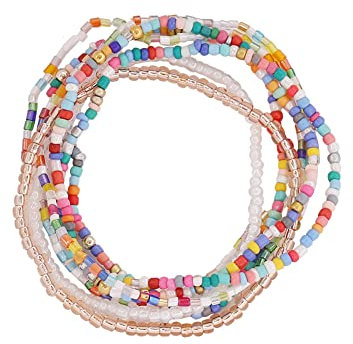 Surakey Damen Böhmische Stretch Perlen Armbänder, Boho Bunte Perlen Armbänder Mehrreihiges Beads Armreifen Armband Stapelbar Armband Set Multicolor Schmuck für Frauen und Mädchen