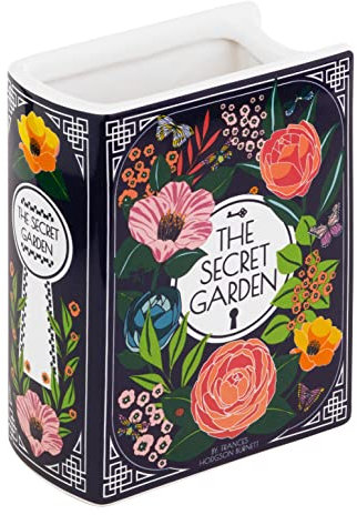 Steel Mill & Co Small Book-Shaped Decorative Vase, Ceramic Vases for Home Decor, Cute Bookshelf Decor, Unique Vase for Book Lovers, Secret Garden