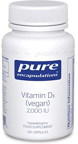 Pure Encapsulations Vitamin D3 2,000 IU (Vegan) - Hypoallergenic Vitamin D Supplement - Immune System, Bone and Muscle Function Support - 120 Vegan Capsules