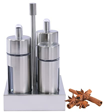 Oil Vinegar Salt Pepper Dispenser Set with Caddy, Vinegar Bottle Cruet Removable with Base Stand for Kitchen Countertop