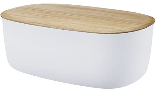 RIG-TIG Bread Bin Box-IT - Boîte de rangement pour pain, petits pains, biscuits, viennoiseries, planche à découper comme couvercle - Design scandinave, accessoire de cuisine - Blanc