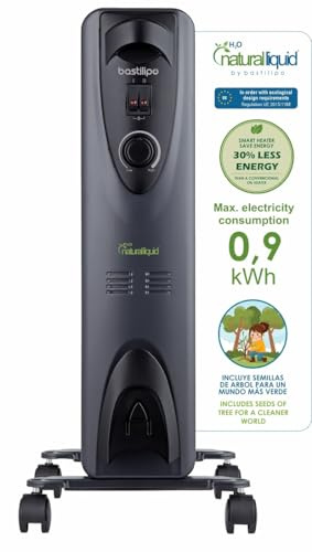 BASTILIPO - RC-ECOFLUID-11 - Radiador ecológico compacto con H2O natural liquid, extra bajo consumo, 2000W, 0,9kw/h, 11 elementos, c/termostato, color negro.