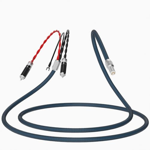 Monosaudio TA205 Tonarmkabel 1M, 5N OFC Versilbert, 2RCA-Versilbert auf 5-polig Vergoldete Geradebuchse, Doppelabschirmung 98% mit Erdung für Vinyl-Plattenspieler