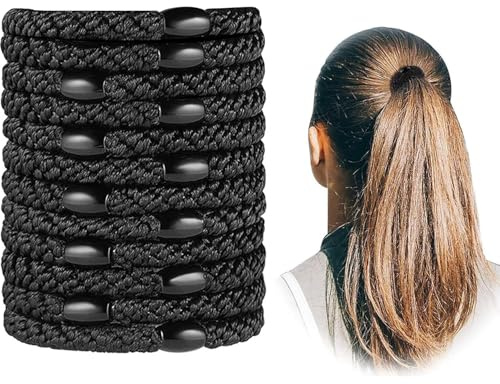 Ryaupy 12PCS Elastische Haargummis für Damen und Mädchen - Geflochtenes Haarseil aus Baumwolle - für Dickes Haar, Keine Beschädigung, Keine Falten(Schwarz)