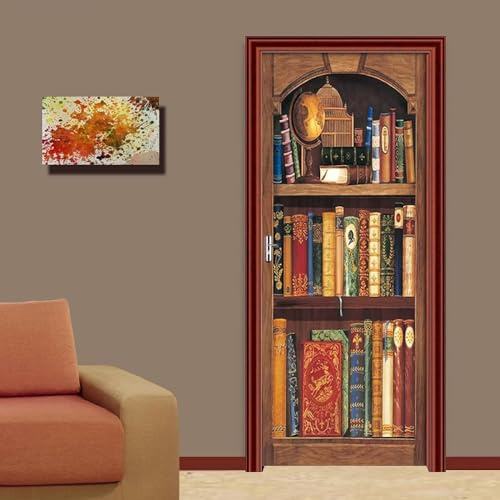 Türaufkleber Retro-Bücherregal 77 X 200 Cm Türtapete Selbstklebend Türposter Kinderzimmer Fototapete Türfolie Poster Tapete Türaufkleber 3D Decoration Aufkleber Pvc Selbstklebend - Türfoto -2W6F+G8B6