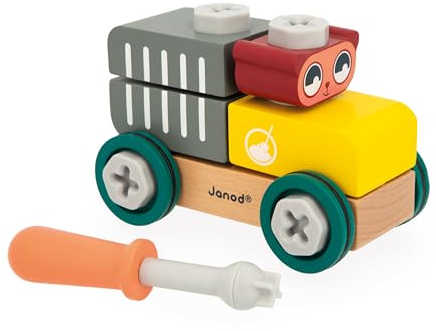 Janod - Mein erstes Konstruktionsspiel - Bären-Bastelauto - 25 Elemente - Rollenspiel - Fördert Geschicklichkeit & Kreativität - Ab 24 Monaten - J06458