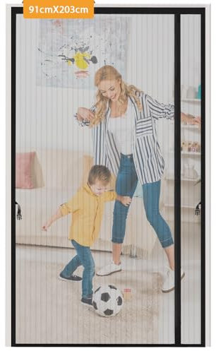 Wanoore Magnet Fliegengitter Tür, 90x200 cm Schwarz Insektenschutz Balkontür, Fliegengittertür Ohne Bohren, Automatisch Verschließen Moskitonetz Für Balkontür, Wohnzimmertür, Kellertür, Terrassentür