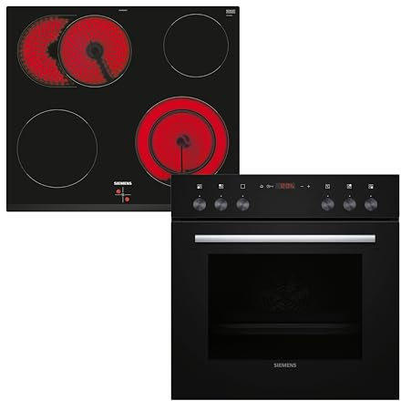 Siemens EQ110KA1B iQ100 Herd-Glaskeramik-Kochfeld-Kombination (herdgesteuert), 59,4 cm breit, Schnellaufheizung, 3D Heißluft - gleichmäßige Hitze auf bis zu drei Ebenen, zuschaltbare Bräterzone