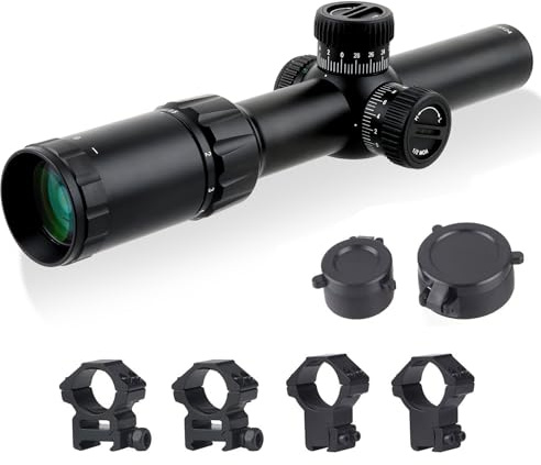 FOCUHUNTER 1.5-6X24 Optik fernrohr zf Kompaktes kurzes Monokular mit 4 Montageringen, 30mm Röhrensucher, 800G's stoßfest 1/2 MOA 5 Stufen rotes oder grünes Absehen, voll grün mehrschichtvergütetes