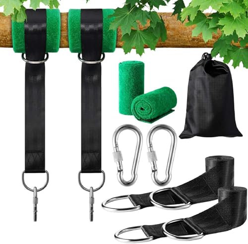 XNSHUN Schaukel Befestigung Hängematte Befestigung Schaukel, Aufhängung 2er Pack, Inklusive Karabiner, D-Ringe, Aufbewahrungstasche Und Baumschutzpolster (300 cm x 5 cm)