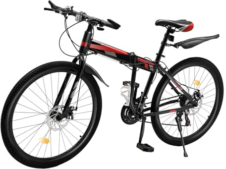 MINRS 26 Zoll Mountainbike Fahrrad 21 Gang Schaltung, Speichenräder, mit Schutzbleche, Wasserkocher-Halter für Jungen Mädchen Damen und Herren, Rot