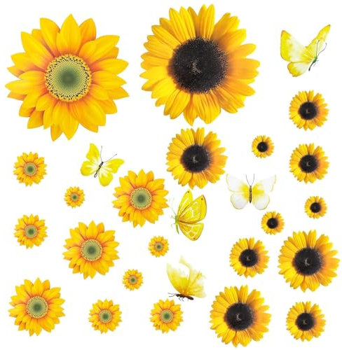 2 Pezzi Adesivi Fiori, Girasole per Frigorifero, Impermeabili per Porte Interne, Adesivo Porta, Floreali per Parete, Cestino