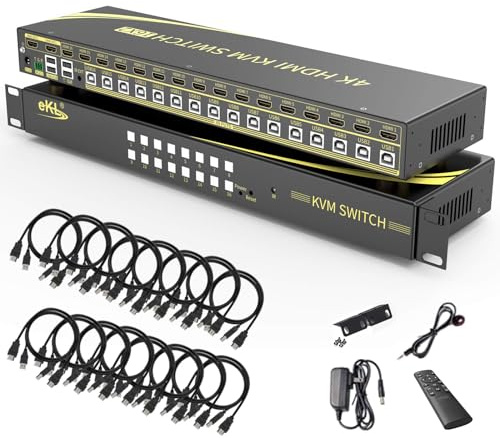 eKL 16 Port HDMI KVM Switch Supports Hotkeys Switching up to 4K@60Hz 4:4:4 16 PCs Laptops Sharing with One Set of Keyboard and Mouse
