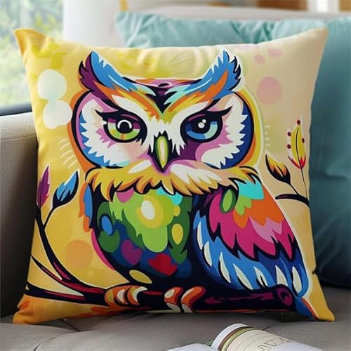 kitphoenix Knüpfkissen Set Eule Knüpfkissen Set für Anfänger Erwachsene oder Kinder zum Selber Knüpfen, DIY Knüpfteppich Knüpfpackung, Knüpfhaken Set 43 x 43 cm