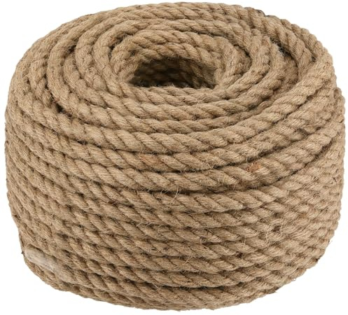 MAKTSAM 12mm Thick Jute Rope, 98.4 Feet/30m Natural Heavy Duty Hemp Rope, Twisted Jute Twine Rope for Crafts Decoration Packing Bundling