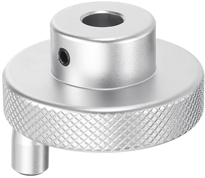sourcing map Aluminum Alloy Handwheel 50mm OD 10mm Bore Lathe Hand Wheel with Rotate Handle Aluminum Milling Machine Handle with Wrench and 2pcs Screws for Milling Machine Lathe, Silver Tone
