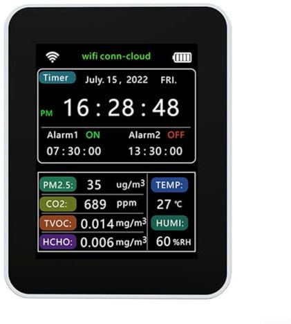 Portable Gas Detectors, 6-in-1 WiFi Air Quality Detector, Indoor Air Quality Monitor With Temperature And Humidity Detector(Black)