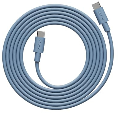 Avolt Cable 1 Cable Cargador Tipo C a Tipo C, Silicona, 100W, 2m | Cable cargador tipo C azul, 2 m. Silicona suave, carga rápida 100W Power Delivery, sin enredos, para móvil y portátil