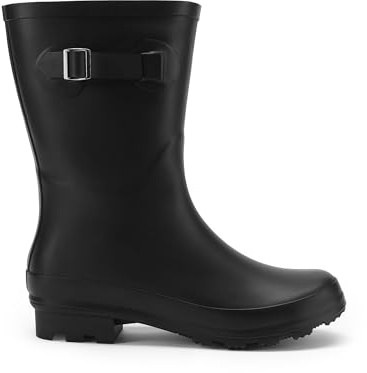 DREAM PAIRS Women Wellington Boots and Wide Calf Wellies, Ladies' Rain Boots, Side Buckle Dog Walking Boots, Waterproof Hiking and Walking Boots Shoes,Size 4.5,Black,DWEMRB2505
