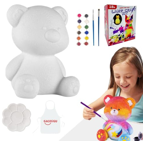 Kits de pintura de estatuas de animales para niñas, estatua de oso, lámpara de mesa, arte de pintura, pinta tu propia figura, kit de manualidades para el hogar, dormitorio, habitación de los niños