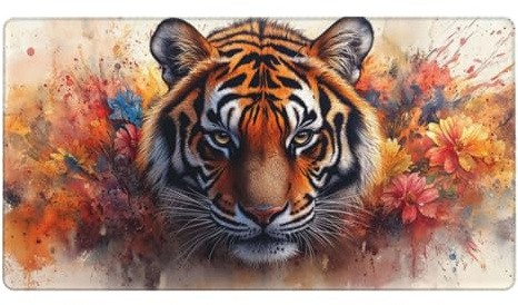 Mauspad Groß Tiger Schreibtischunterlage Groß 800x300x3mm XXL Mousepad Blume Mouse pad Zubehör mit Anti Rutsch Basis Mouse Pad Wasserdicht und Langlebig, Gaming Zubehör für Home Zimmer Deko
