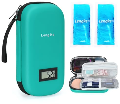 YOUSHARES - Custodia termica da viaggio per insulina, con display della temperatura, con 2 impacchi di ghiaccio, 160 g, approvata dalla TSA, per medicinali diabetici, colore: verde