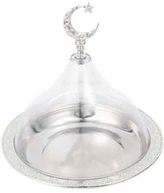 Générique Covered Cake Plate, Portable Retro Moon Holder, Reusable Acrylic Plate, Rustic Display Stand, Cheese Bell Dome, Perfect for Bajram and Other Festivals 6.69 Inches