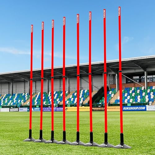 FORZA Teleskopiska Slalompinnar | Justerbara träningspinnar i 8-pack för idrottsövningar & smidighet – Flera färger (med baser, röd)