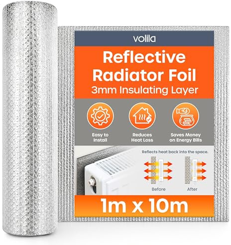 Radiator Foil Insulation Roll 1m x 10m - 1 Pack Radiator Reflector Panels for Enhance Heat Efficiency - Energy Saving Radiator Heat Deflector for Home Heating