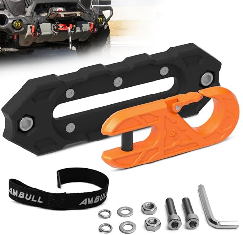 AMBULL Towing Winch Fairleads with Tow Hook, UPGRADE Al Hawse Fairlead with G80 Heavy Duty Forged Steel Winch Hook for Electric Winch, 33000lb Break Strength, for Synthetic Rope Recorvery, BlackOrange