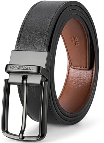 BOSTANTEN Bälte för män, läder, vändbart bälte för män, 3,5 cm, för avslappnade golf- och kostymbyxor, två-i-ett bälte, gåva, 002-svart, 32-38W/längd 115cm