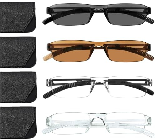 Hubeye 4 pares Gafas de Lectura Sin Marco para Mujeres y Hombres Gafas de lectura de Sol Sin Montura Ultraligeras Anteojos Anti luz azul 2.00