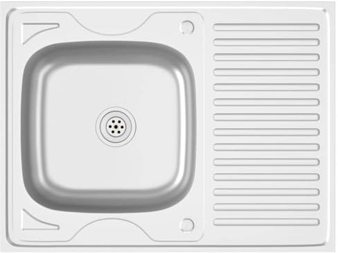 Fregadero de acero inoxidable con escurridor, juego de 800 x 600 x 155 mm, ideal para cocinas, duradero y fácil de limpiar, perfecto para hogares pequeños