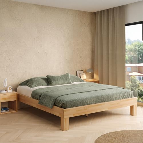 skølm Floki Massivholzbett Buche 180x200 cm, Bettrahmen Holz, Natur geölt | hochwertiges Bettgestell, stabiler Bettrahmen, massives Holzbett, Bett geeignet als Doppelbett, Futonbett für Schlafzimmer